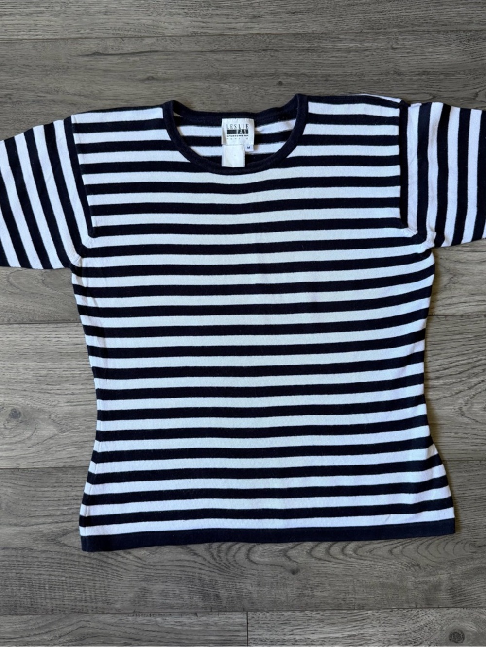Vintage‎ Leslie Fay Nautical Navy Striped Short Sleeve Sweater Petite Medium